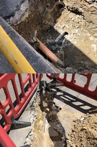 180520roturatuberia Dos instantáneas del estado que presentan las canalizaciones afectadas por las obras en dos puntos que han sido abiertos.